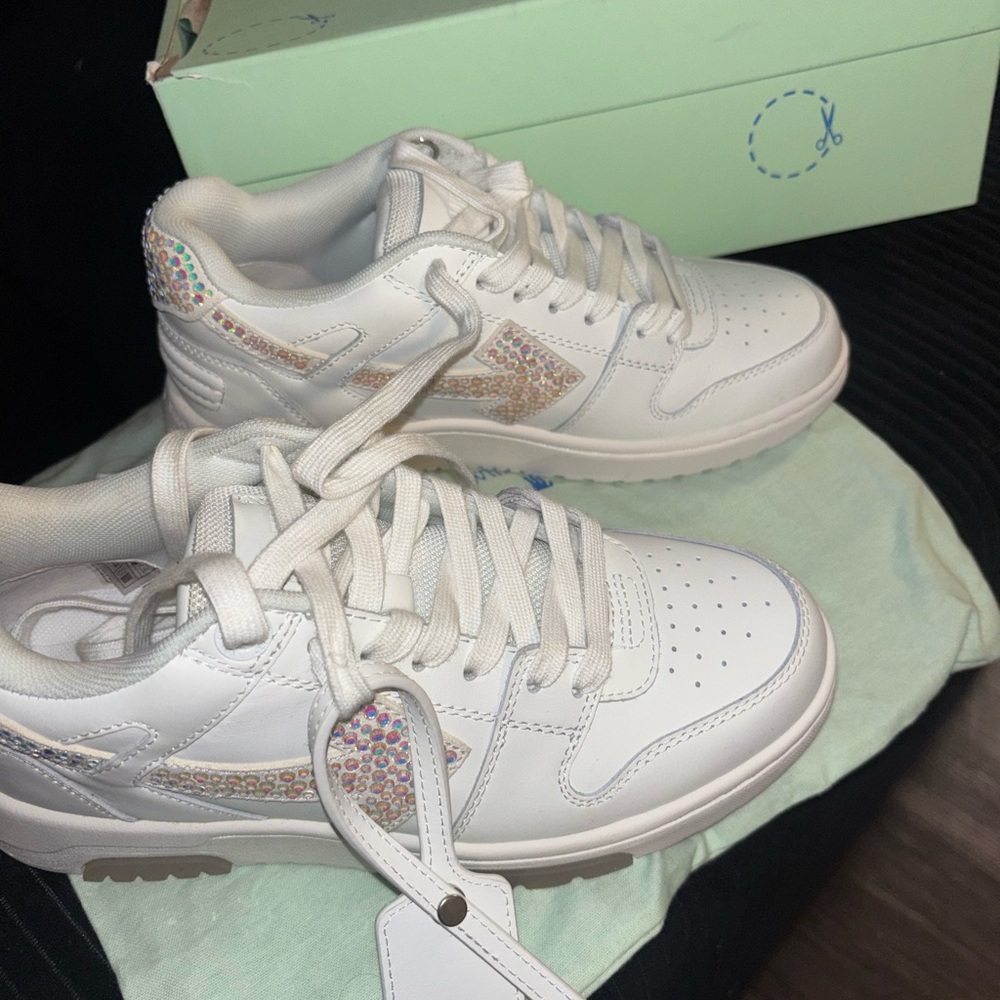 Off-White White Sneakers with Iridescent Accents sparkly